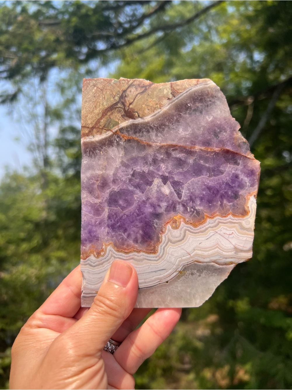 Amethyst (12) lace agate slab with stand | crystal